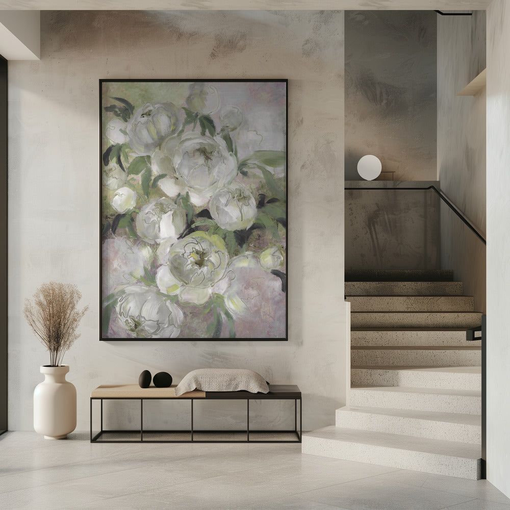 Droevige schilderachtige bloemen in groen | Poster