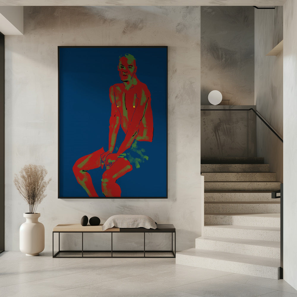 Een man poserend in het blauw | Poster