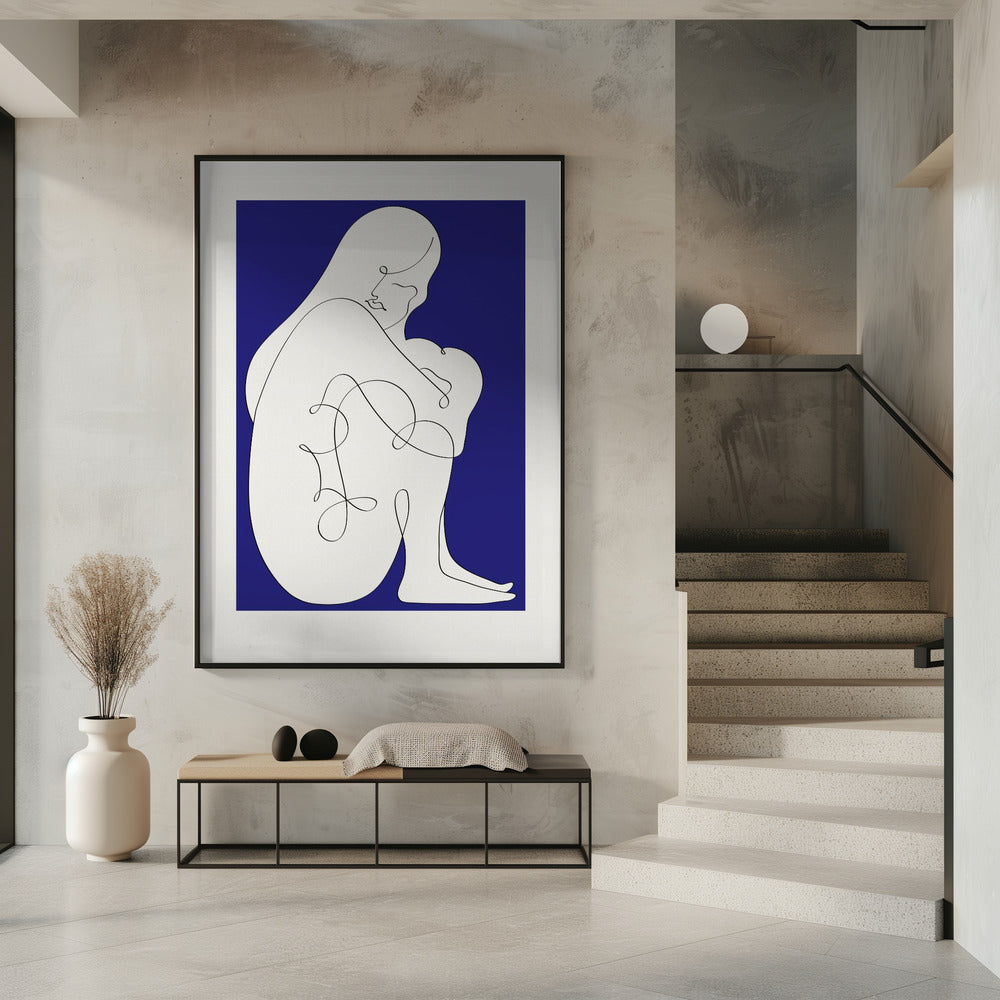 Zittende vrouw blauw | Poster