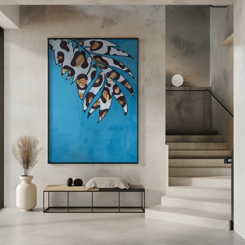 Blauw luipaardprint dierenblad | Poster