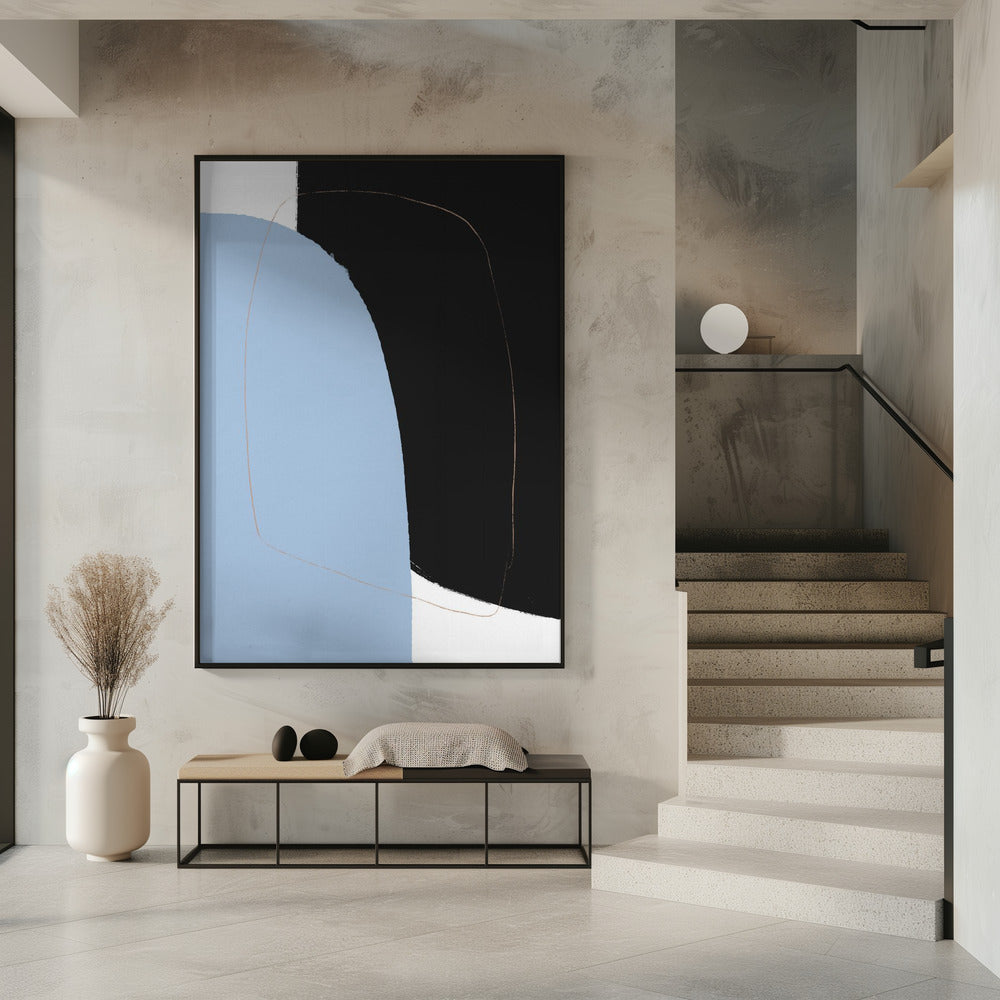 Overlappende zwarte en blauwe vormen | Poster