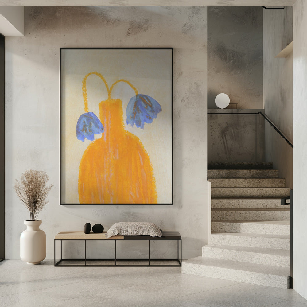 Stilleven met vaas en twee bloemen | Poster