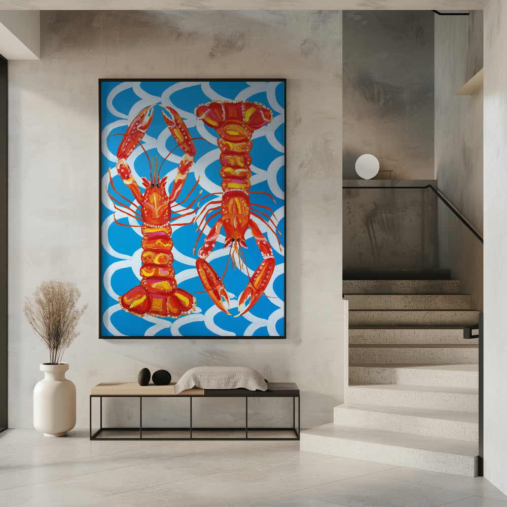 Langoustines op blauw | Poster