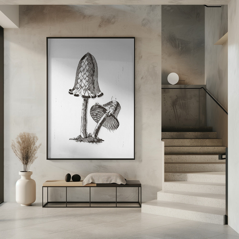 Vintage Inky Cap eetbare paddenstoel zwart-wit helder | Poster