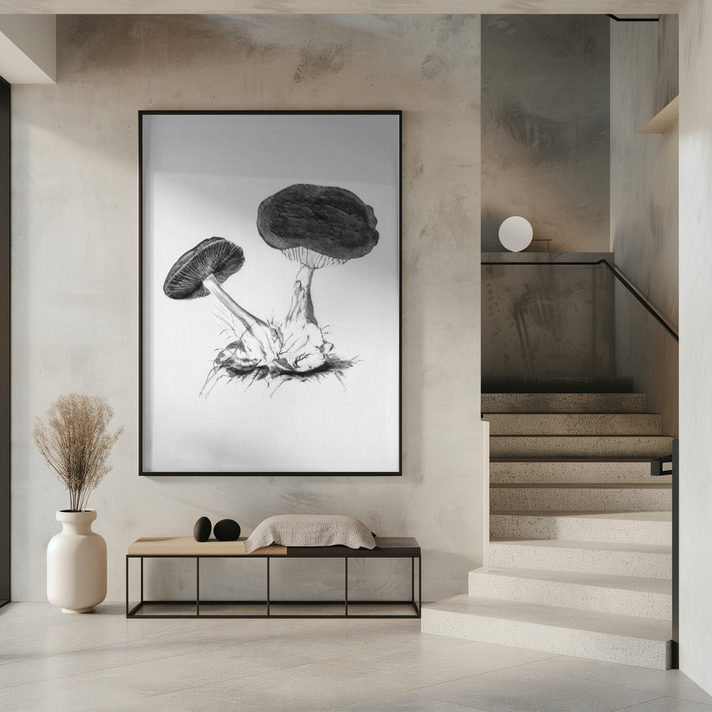 Vintage Violet Webcap Mushroom Helder Zwart | Poster