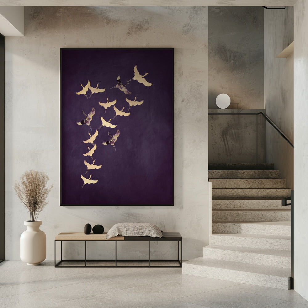 Paarse vliegende kraanvogels | Poster