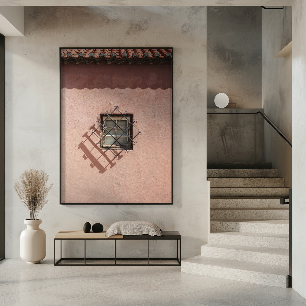 Rustieke roze muur met een vintage raam | Poster