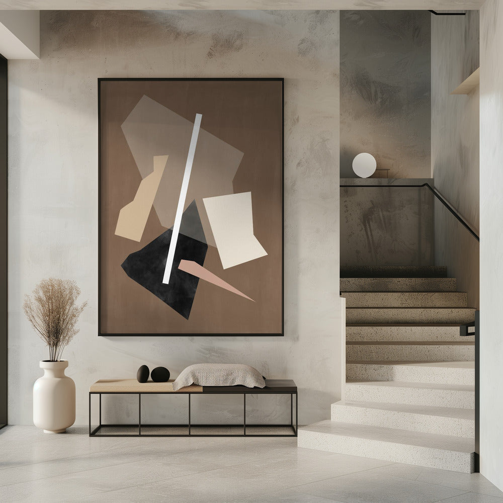 Schilderij met bruine papiersneden | Poster