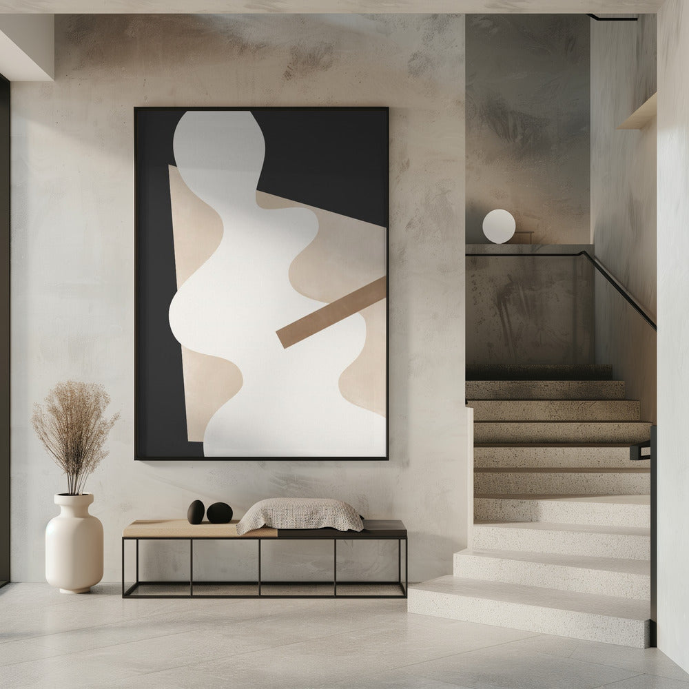 Beige grafische curven kunst | poster