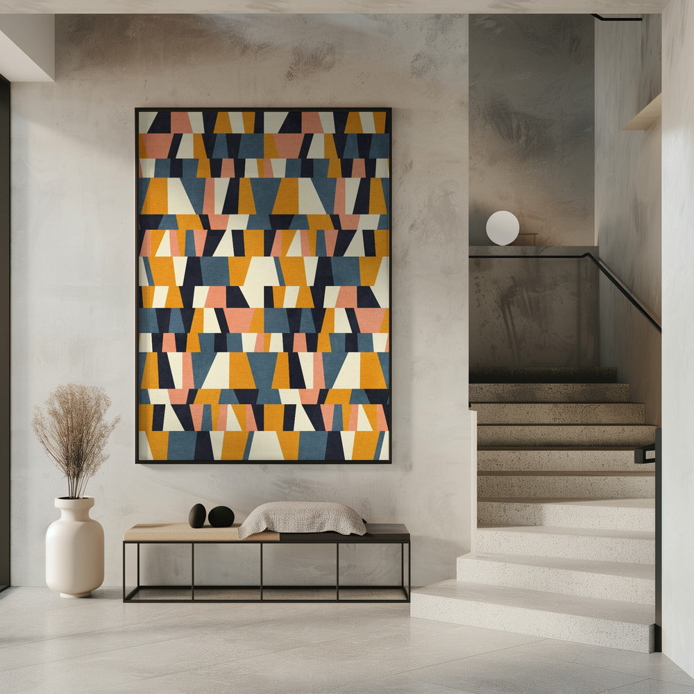 Regenboog Plus Vormen Blauw Mosterd14 | Poster