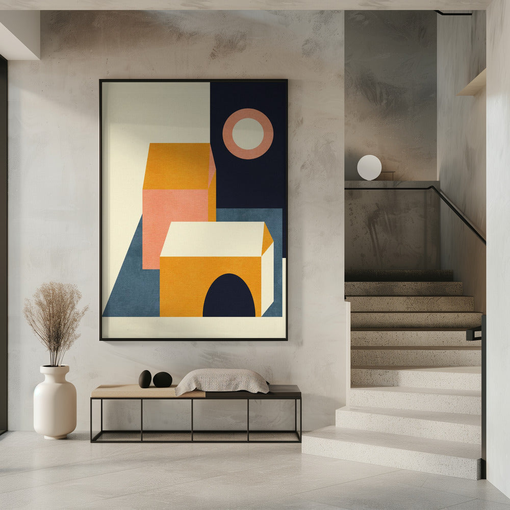 Regenboog Plus Vormen Blauw Mosterd11 | Poster