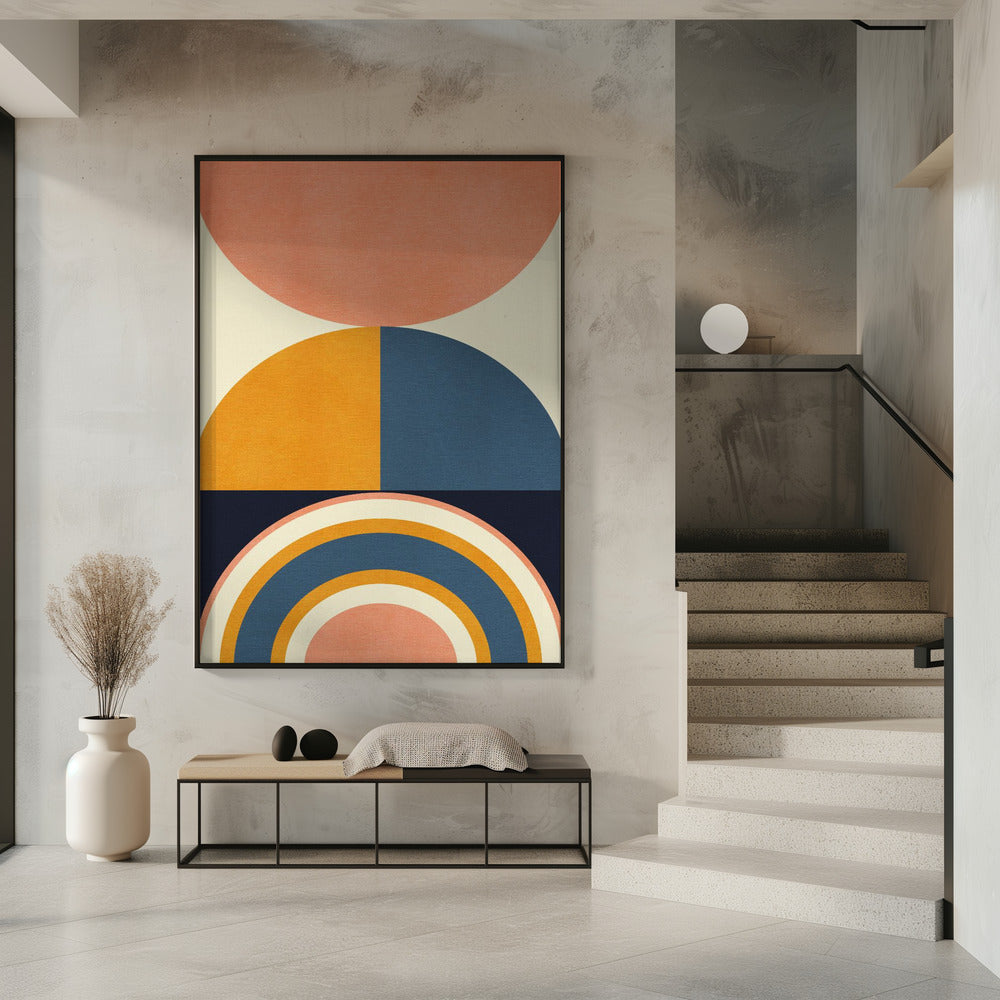 Regenboog Plus Vormen Blauw Mosterd10 | Poster