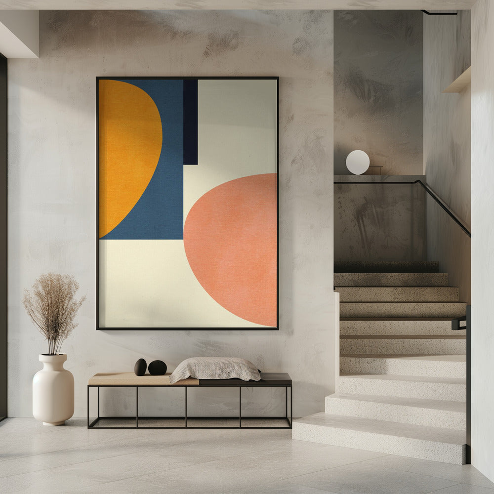Regenboog Plus Vormen Blauw Mosterd1 | Poster
