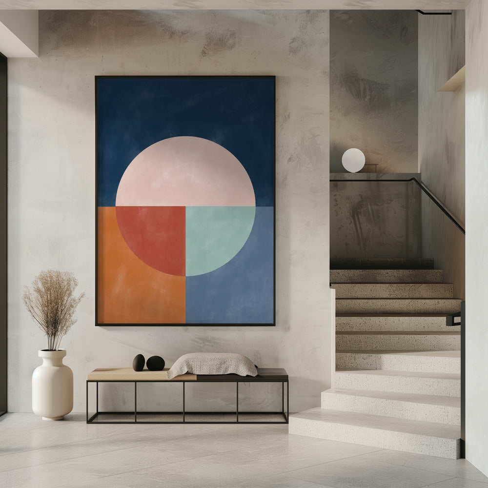 Geometrische abstractie met een grote pastelcirkel | Poster