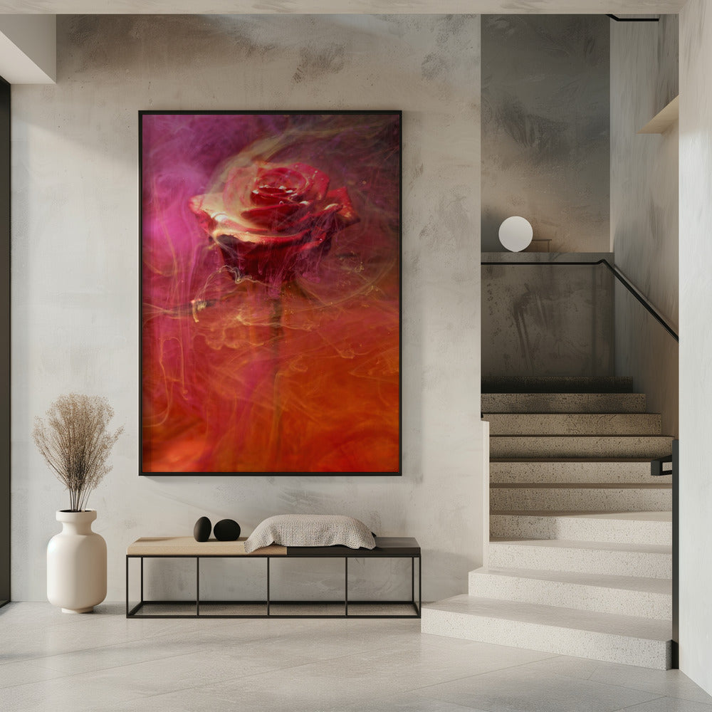 rode roos en inkt in water | Poster