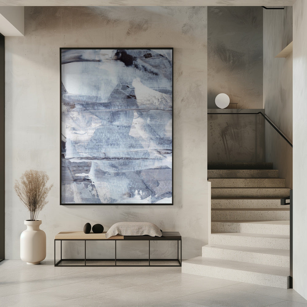 Brushstrokes in Shades of Gray Blue and White | Poster