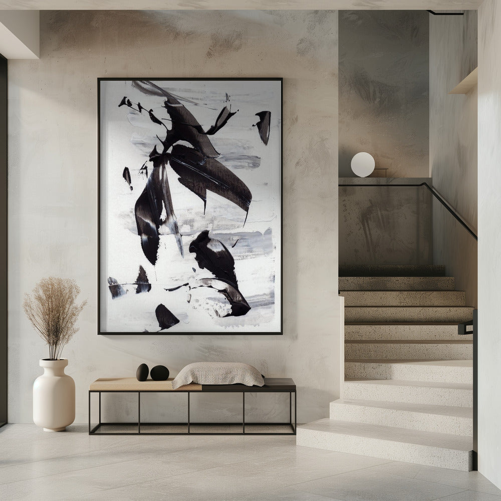 Monochrome dynamische penseelstreken | Poster