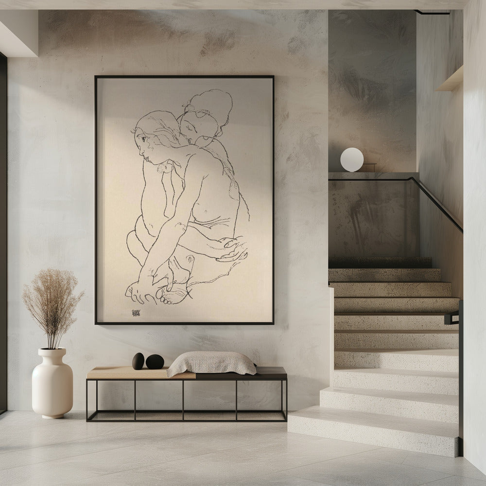 Vrouw en meisje omhelzen elkaar 1918 | Poster