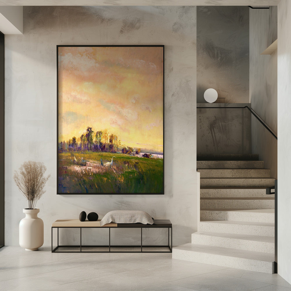 Zonovergoten weidelandschap | Poster