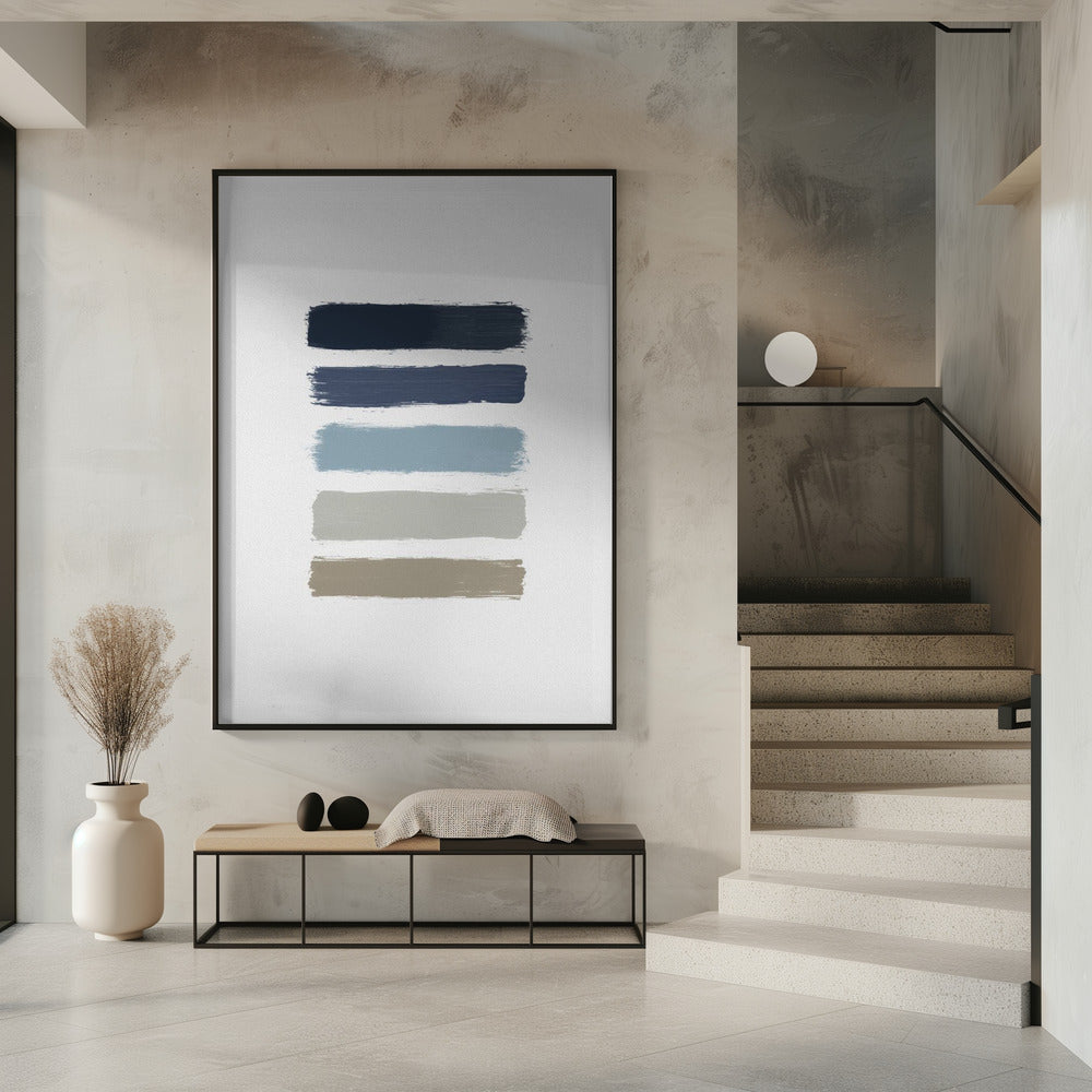 Blauwe & Taupe Strepen | Poster