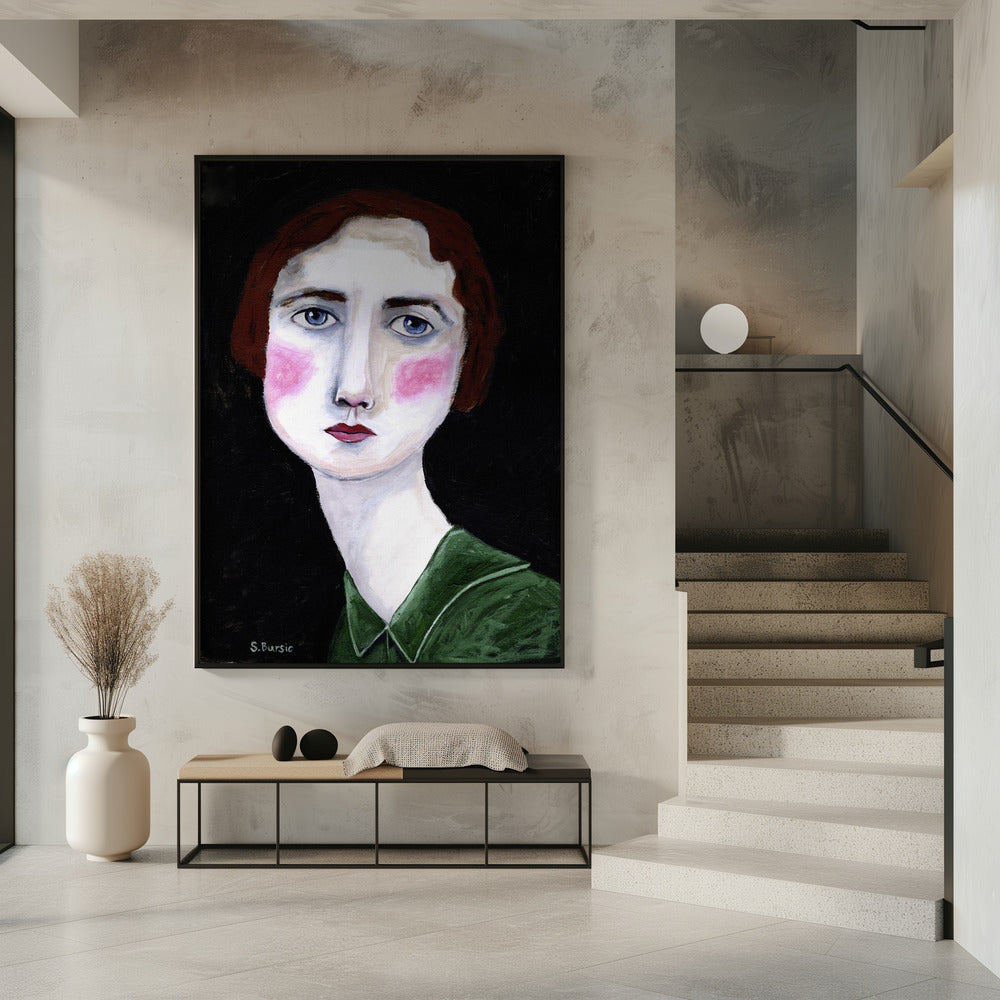 Vintage Vrouw met roze wangen | Poster