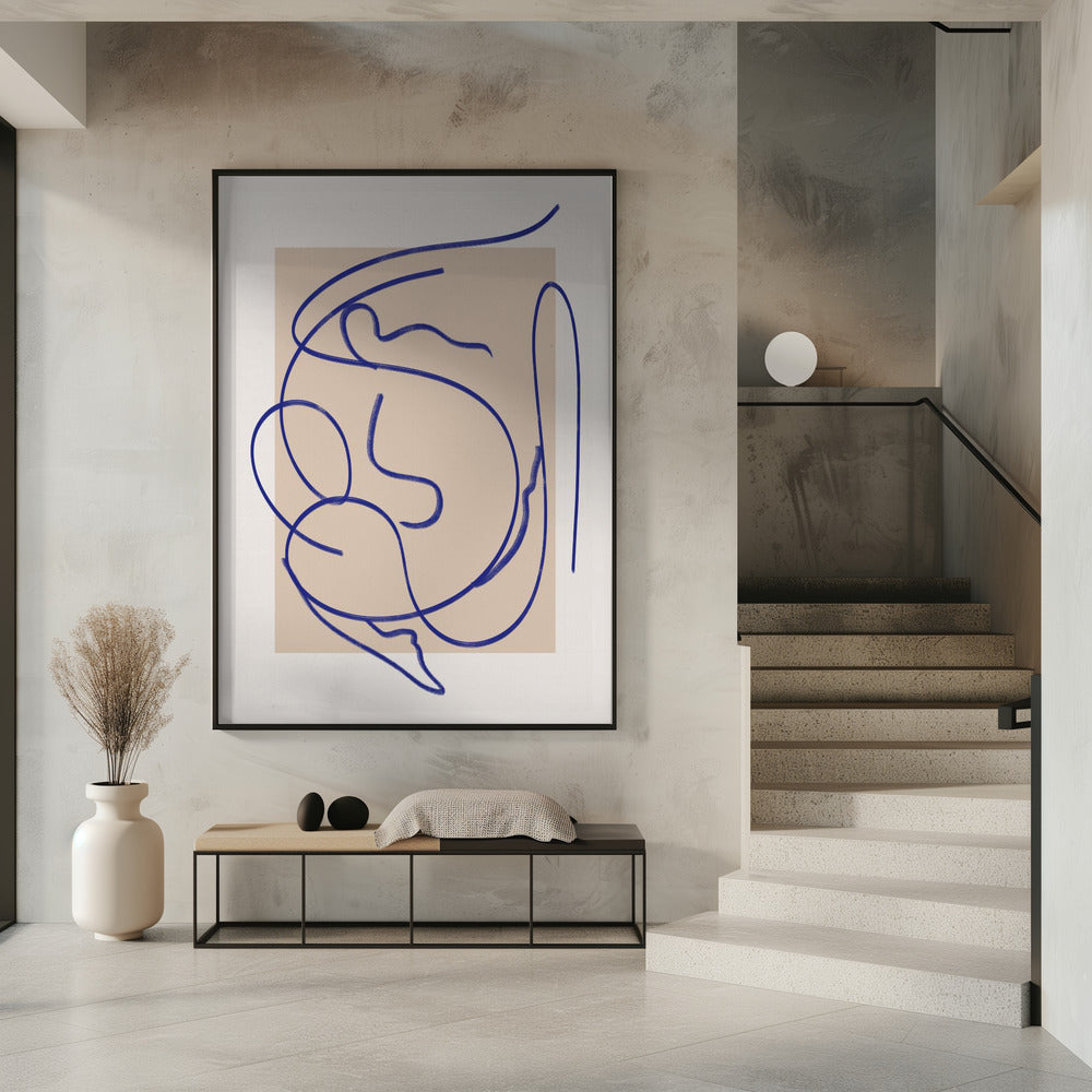 Abstracte blauwe lijnkunst 3 | Poster