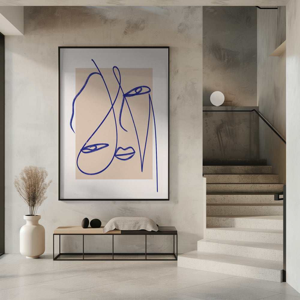 Abstracte blauwe lijnkunst | Poster