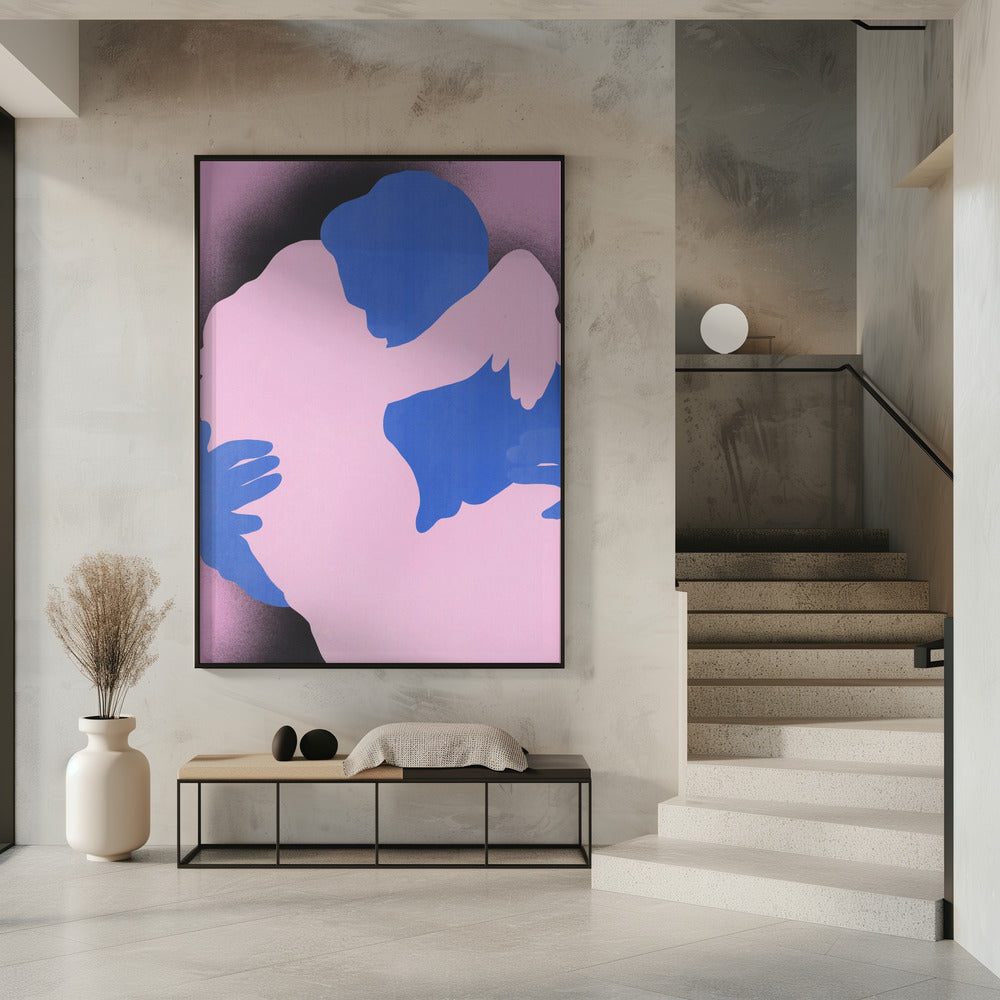Twee abstracte figuren in een omhelzing | Poster