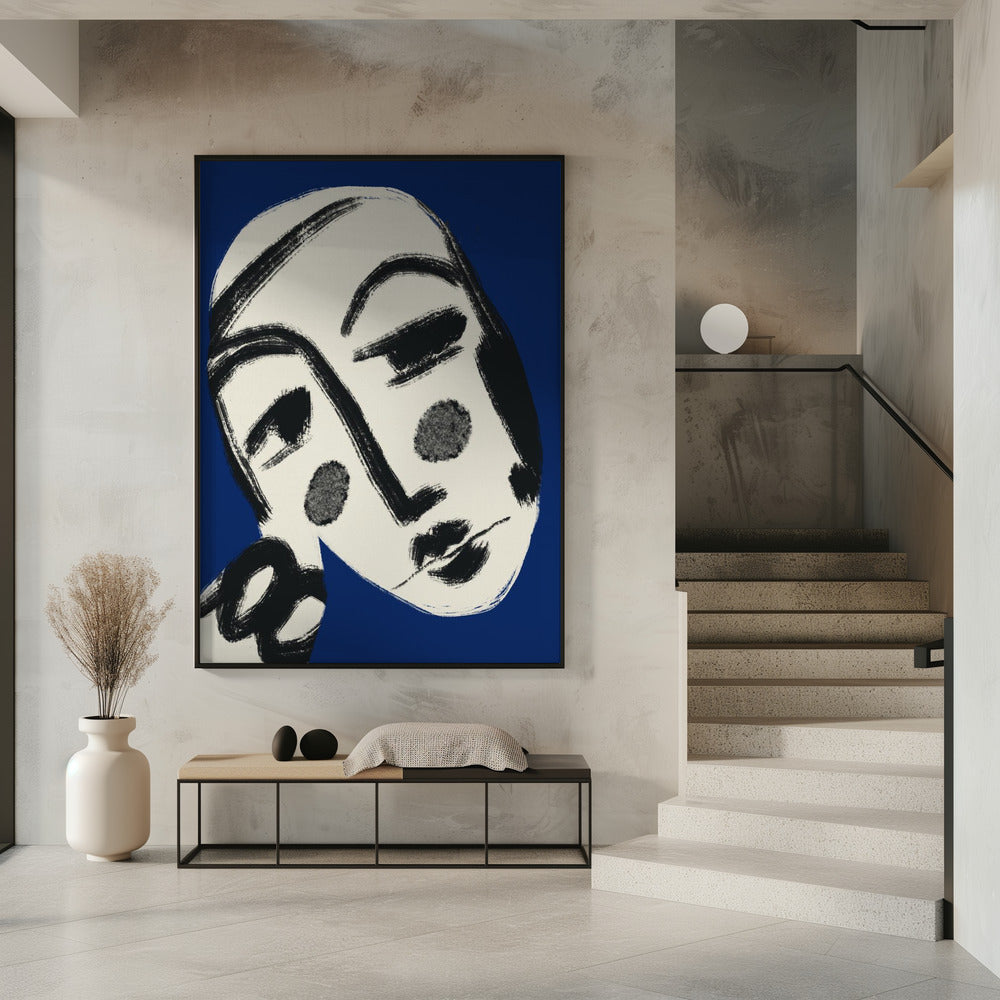 Rustend portret in blauw | Poster