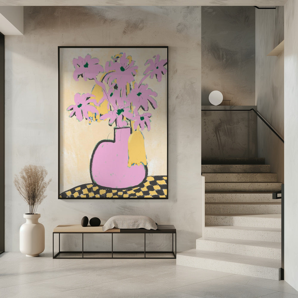 Roze bloemen in een vaas | Poster