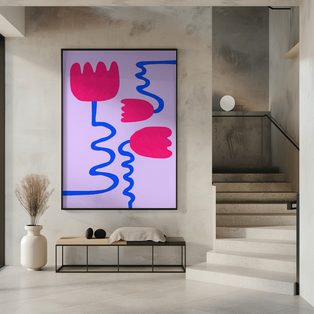 Karmozijnrode bloemen | Poster