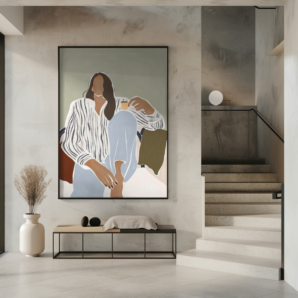Vrouw geniet van een kopje espresso | Poster