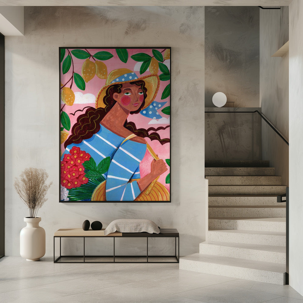 Portret van een vrouw aan de Amalfikust in Italië | Poster