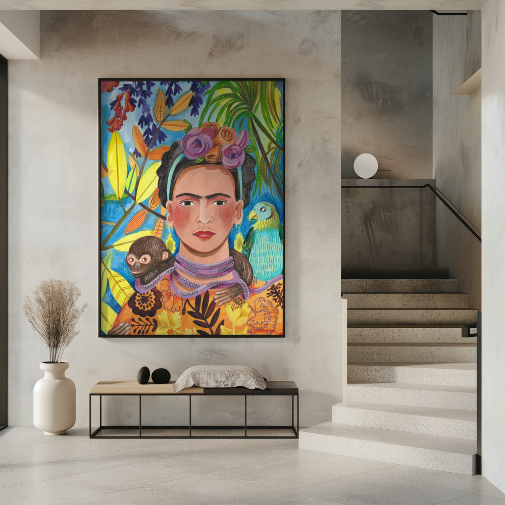 Frida en haar papegaaien | Poster