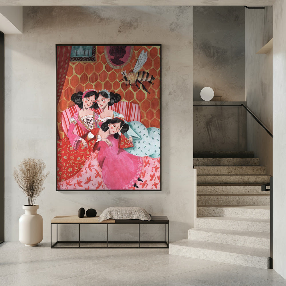 De koningin bij en roze prinsessen | Poster