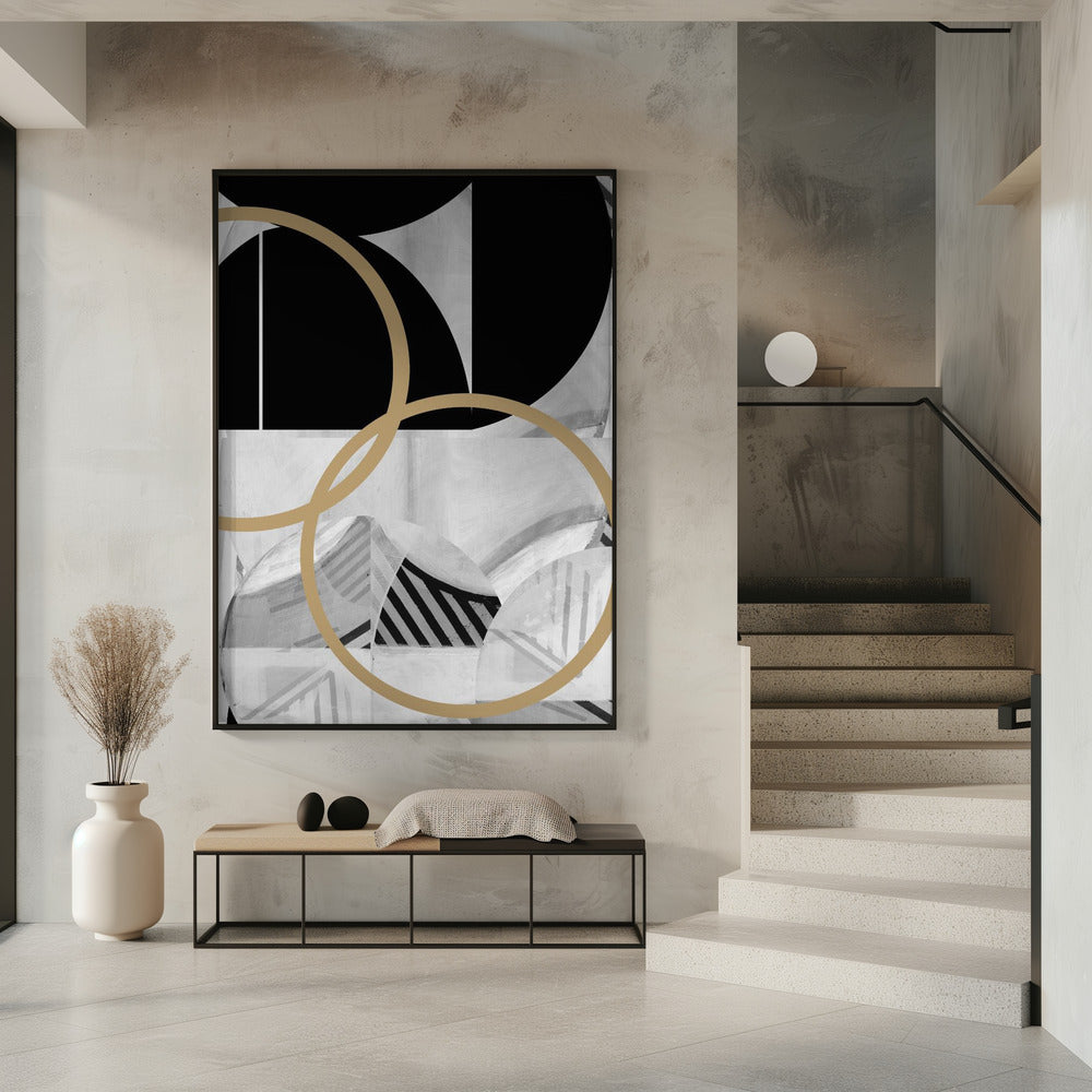 Zwart-witte strepen gouden bollen nr. 2 | Poster