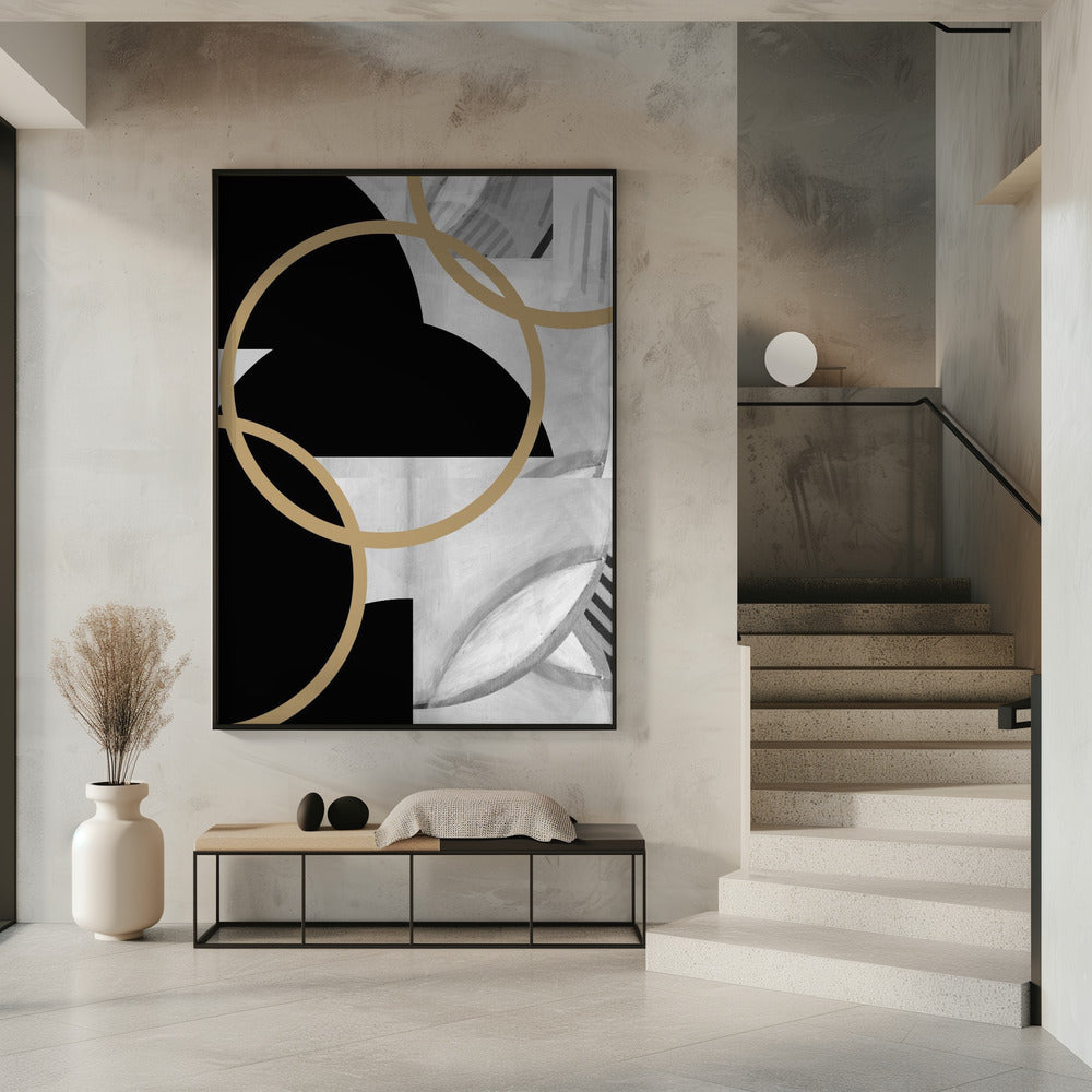 Zwart-witte strepen gouden bollen nr. 3 | Poster