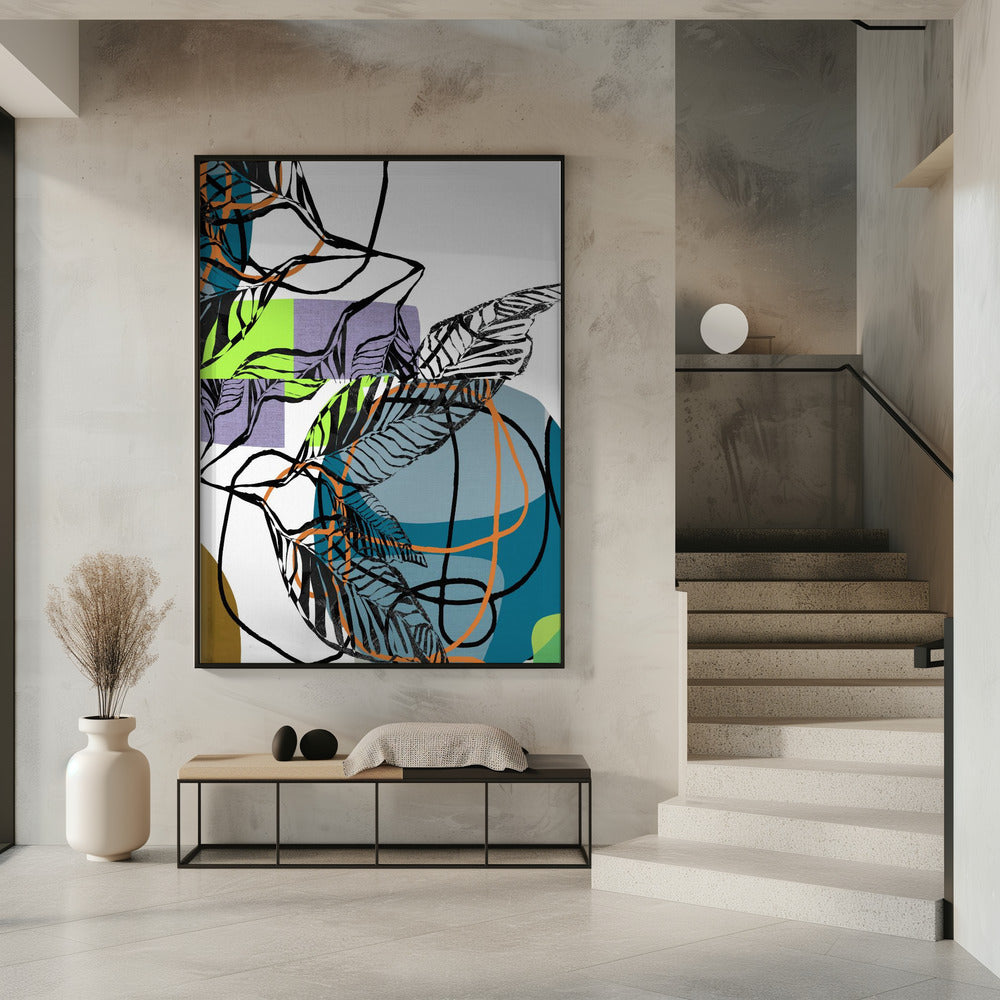 Abstracte zwarte bladeren met kleur nr. 1 | Poster