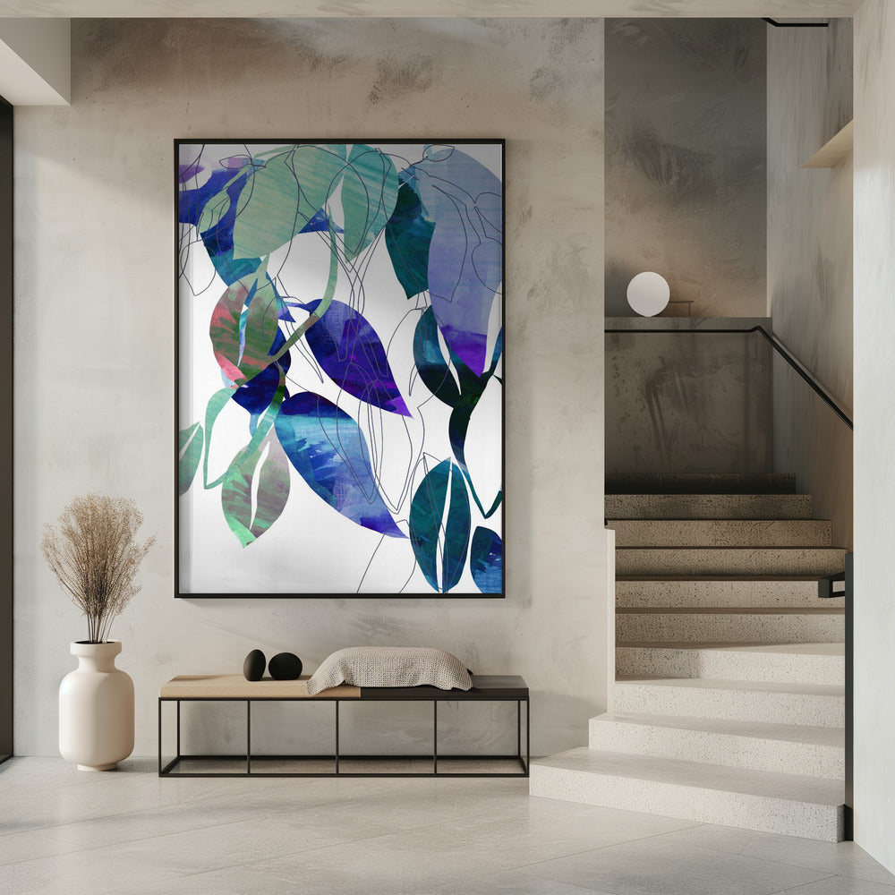Botanische bladprintkunst in marineblauw 3 | Poster