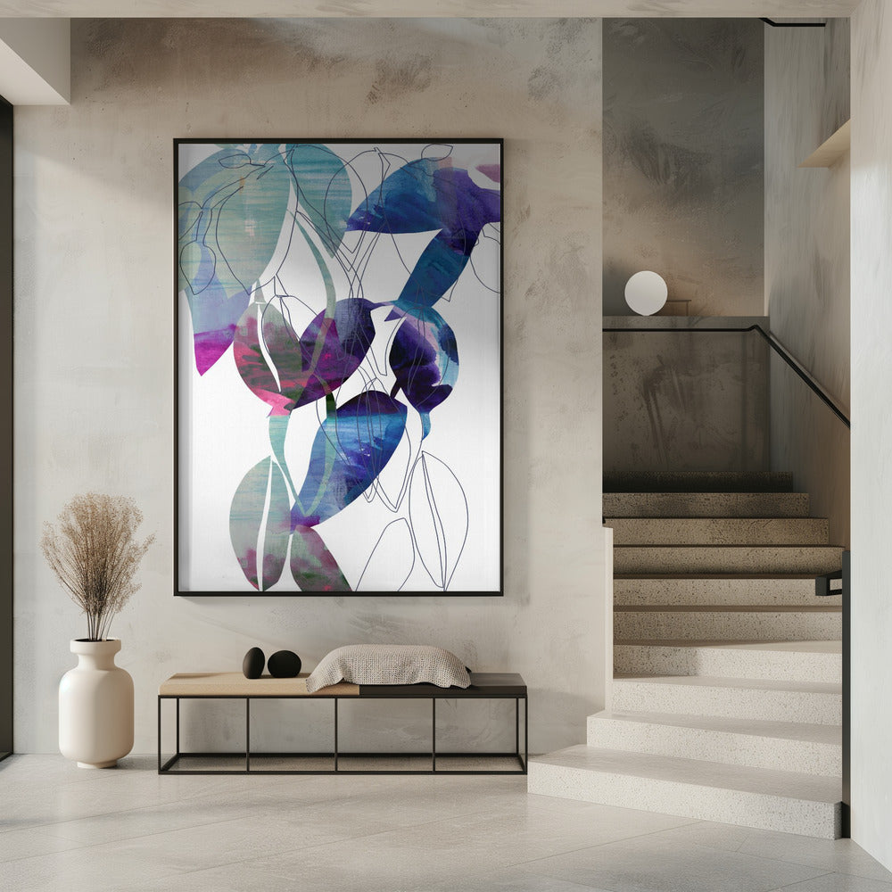 Botanical Leaf Print Art In Navy Blue 2 | Poster