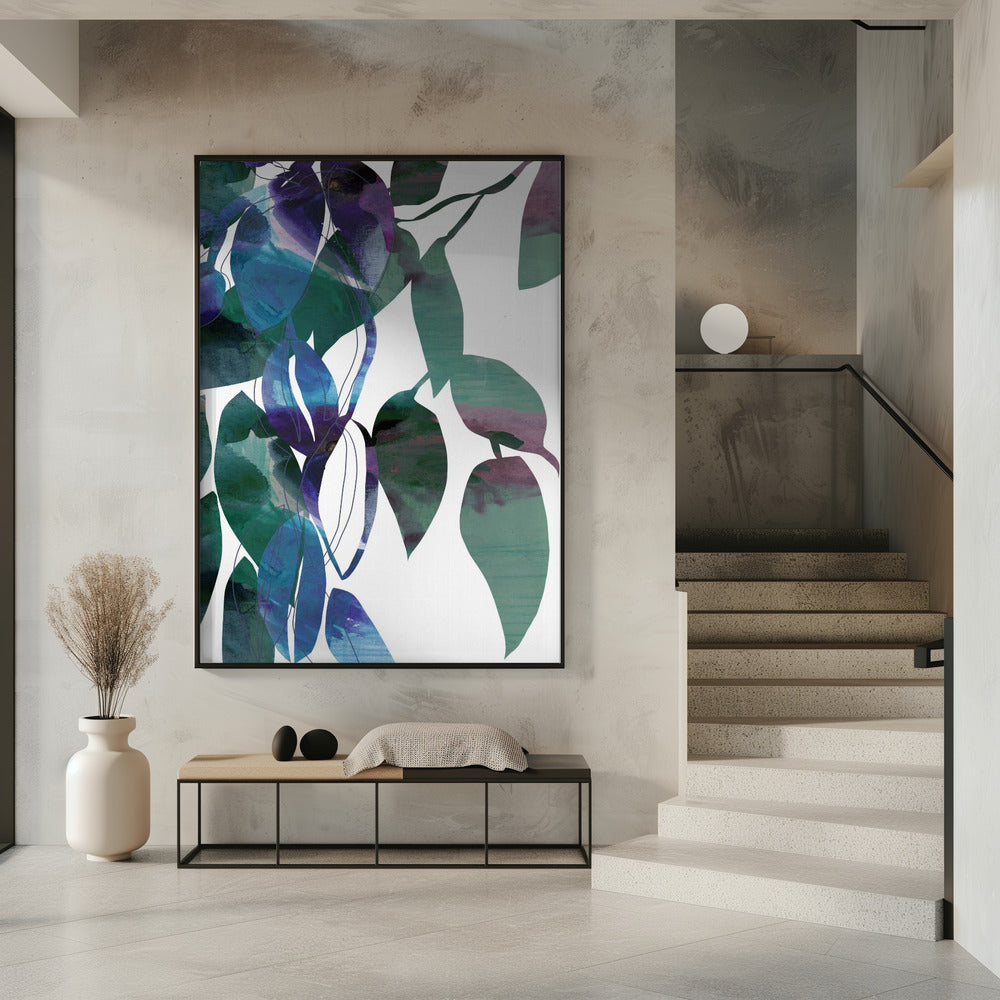 Botanical Leaf Print Art In Navy Blue 1 | Poster