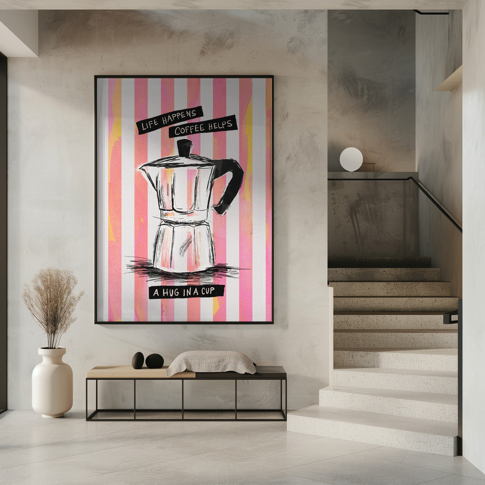 Mocca koffie op strepen - Knuffel in een kopje | Poster