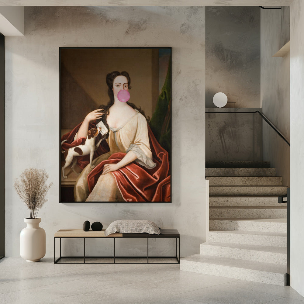 Renaissance Bubble Gum Portret en Hond / Veranderde Kunst | Poster
