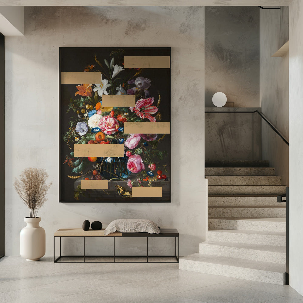 Boeket van vintage olieverfschilderijbloemen, moderne collage | Poster