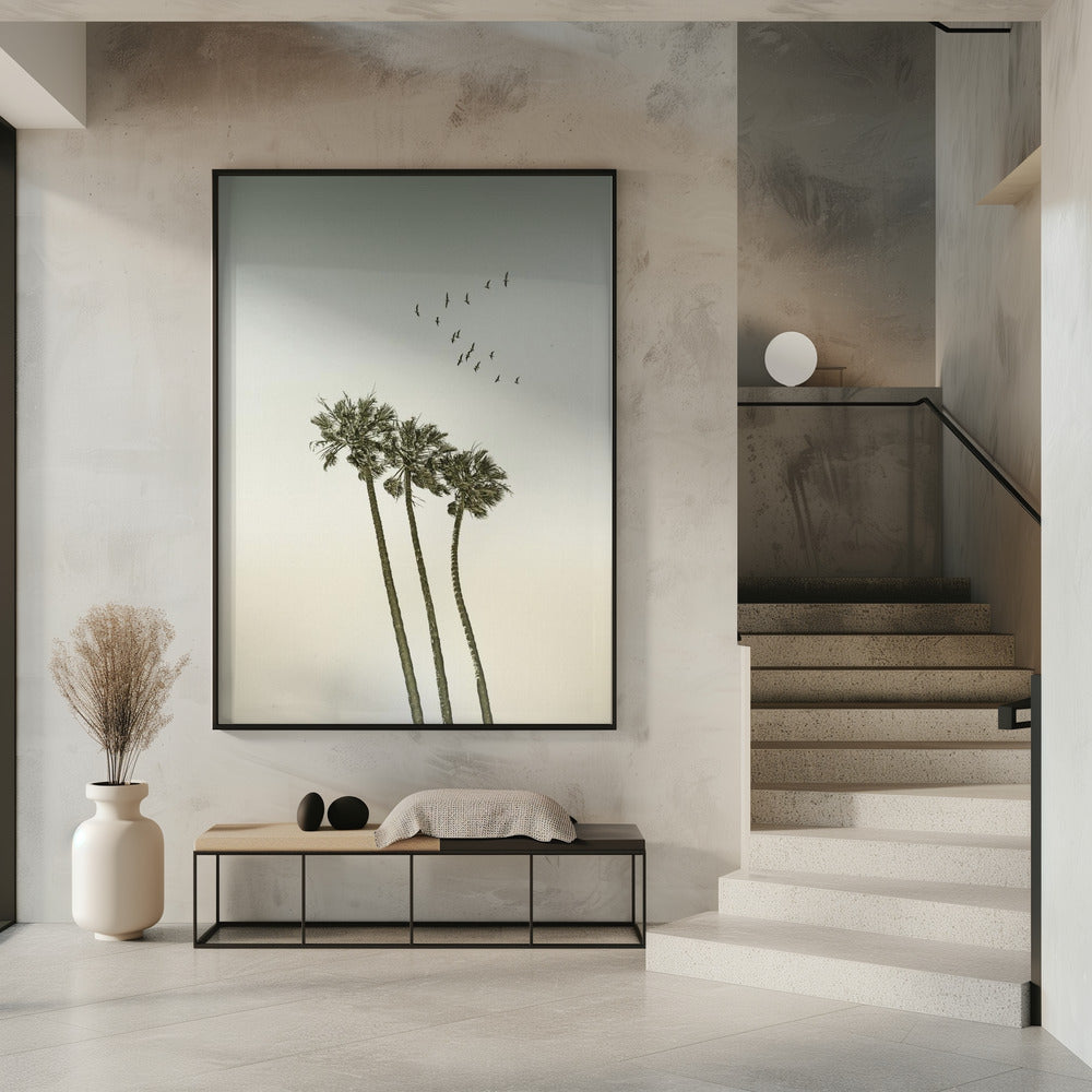 Vintage minimalistische palmbomen en zonsondergang | Poster