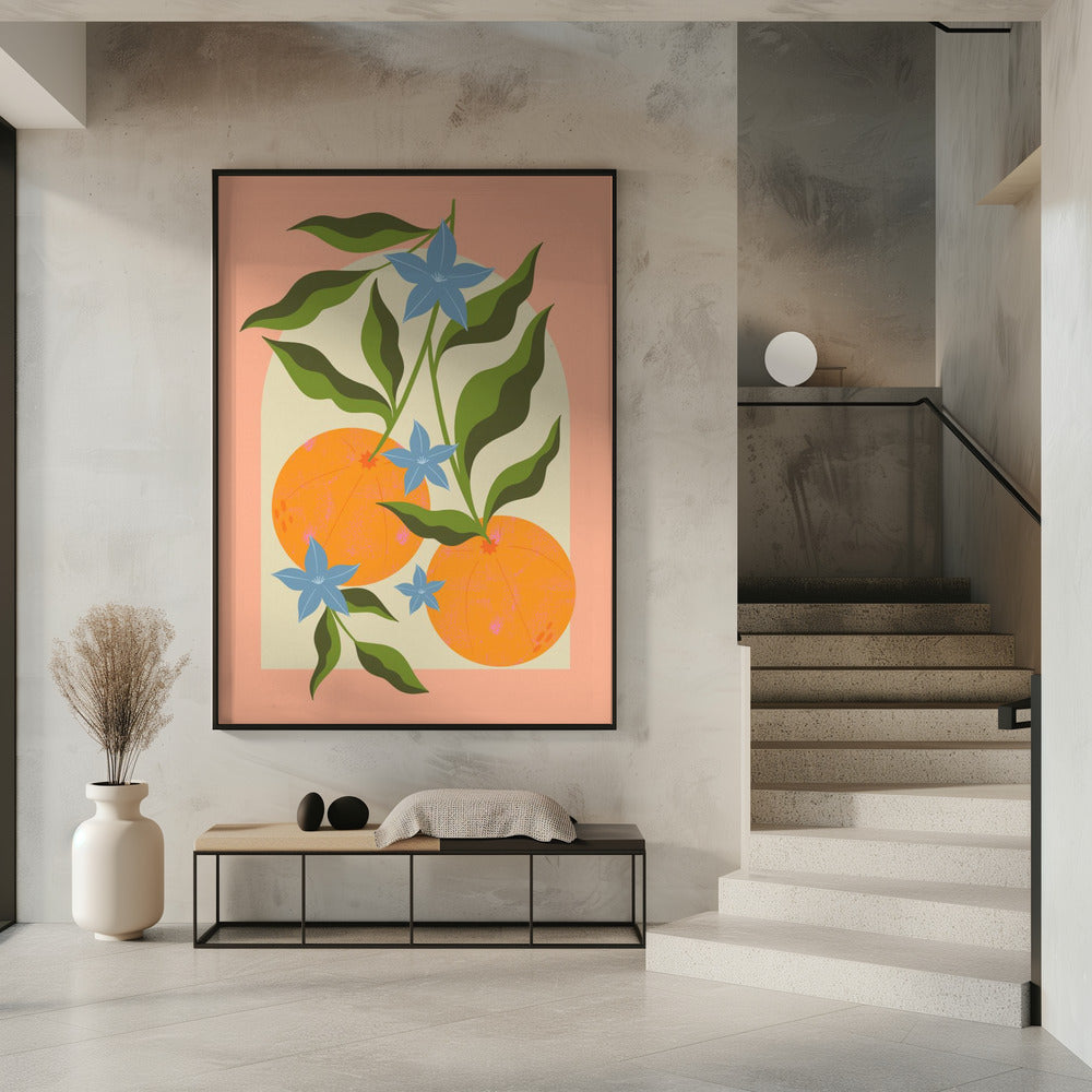 Sinaasappeltak met bloemen | Poster