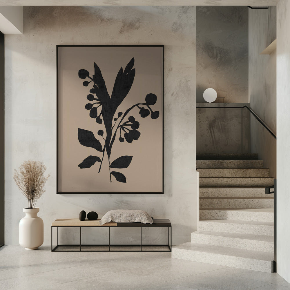 Black Floral Buds Modern Botanical Silhouette | Poster