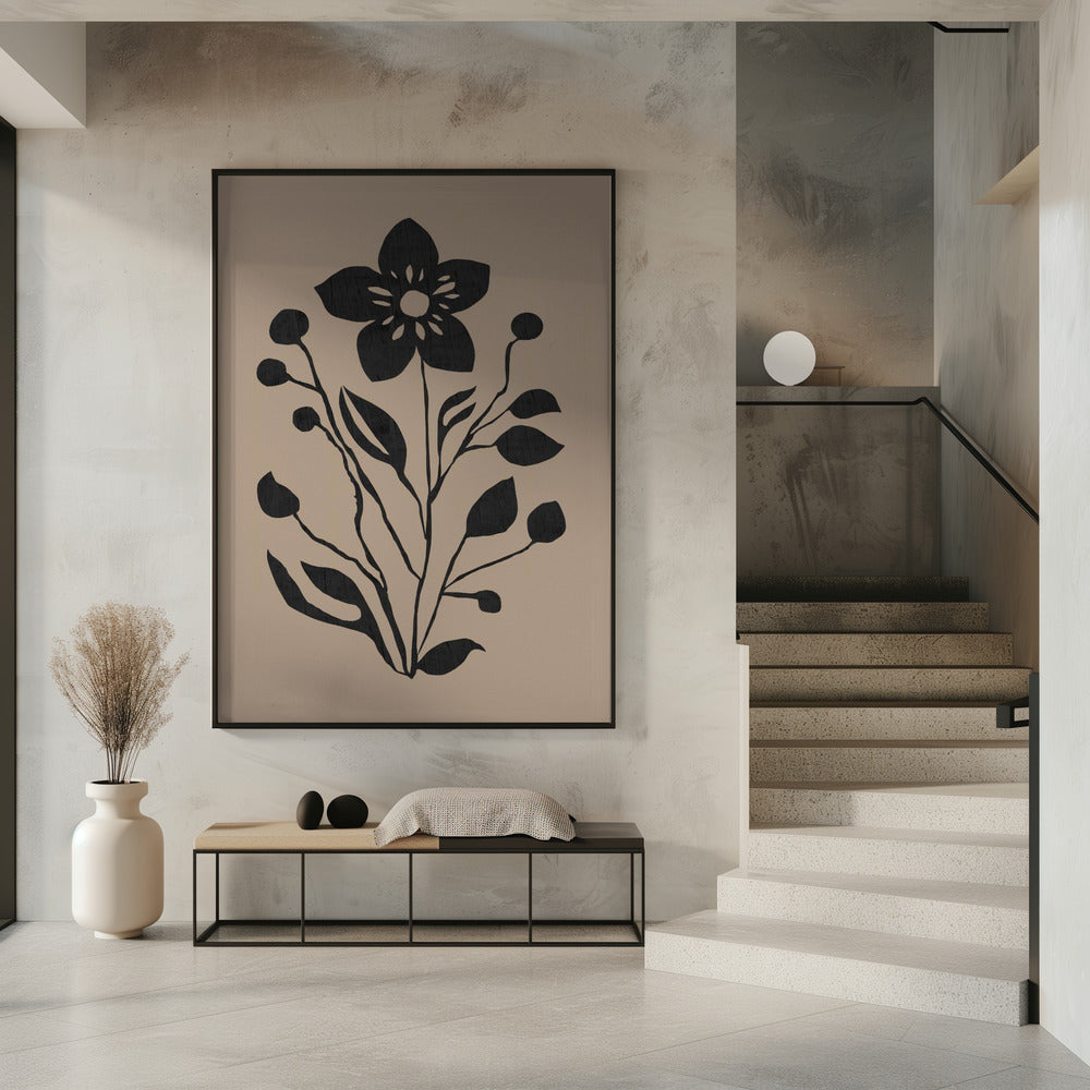 Zwarte bloem moderne botanische silhouet | Poster