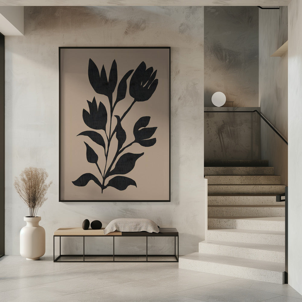 Zwarte tulpen, modern botanisch silhouet | Poster