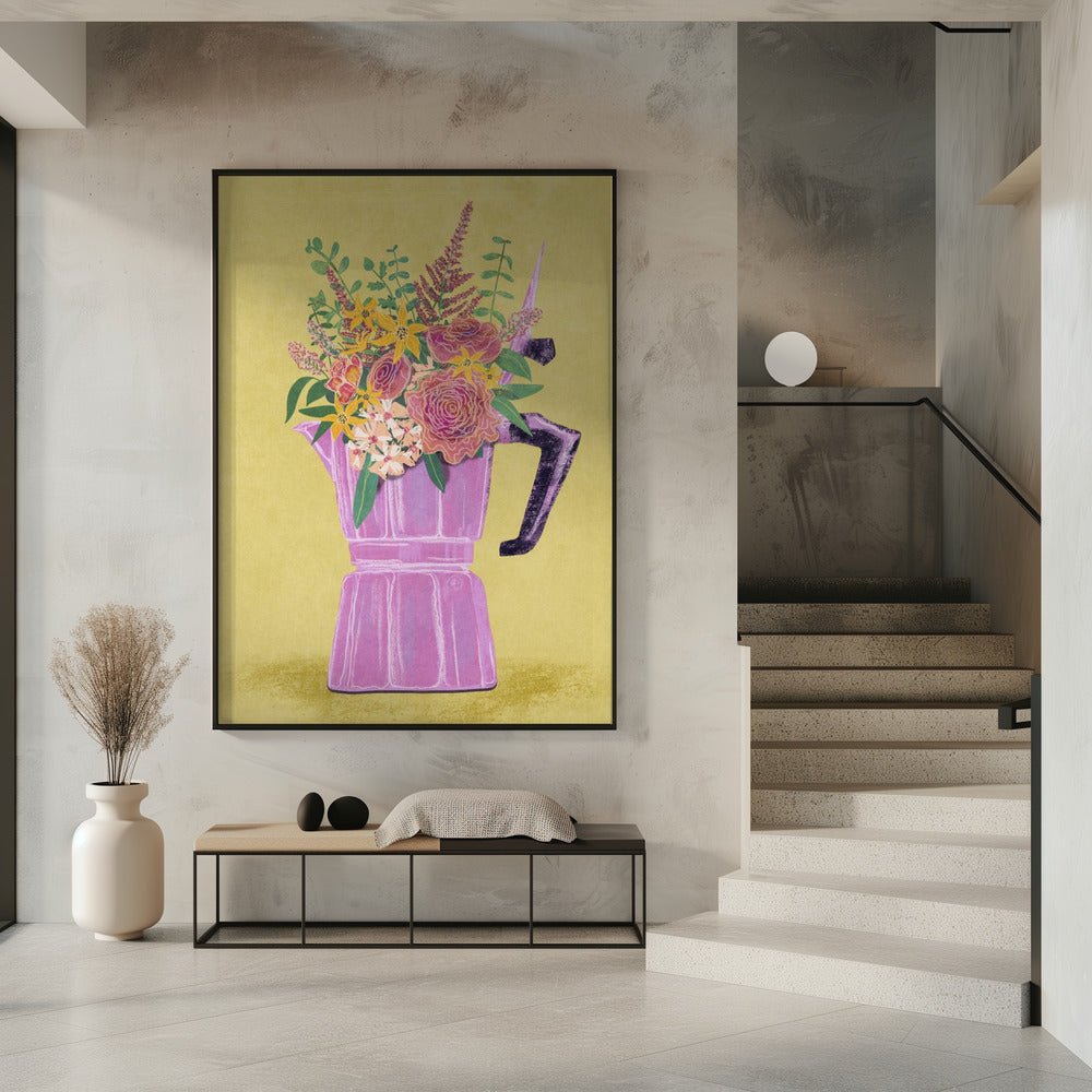 Espresso Maker with Flowers | Poster